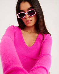 Pull Light fin à col V en cachemire - Summer Fuchsia