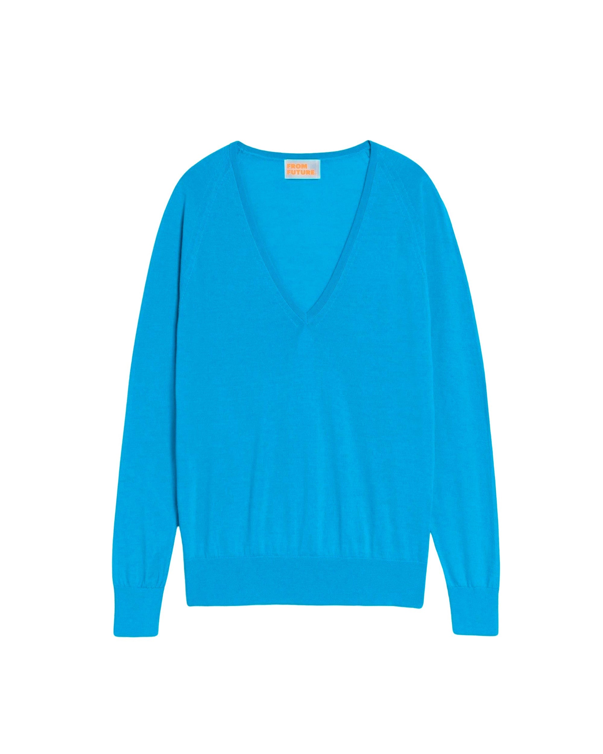Pull oversize à col V en laine mérinos - Aqua Blue