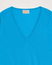 Pull oversize à col V en laine mérinos - Aqua Blue