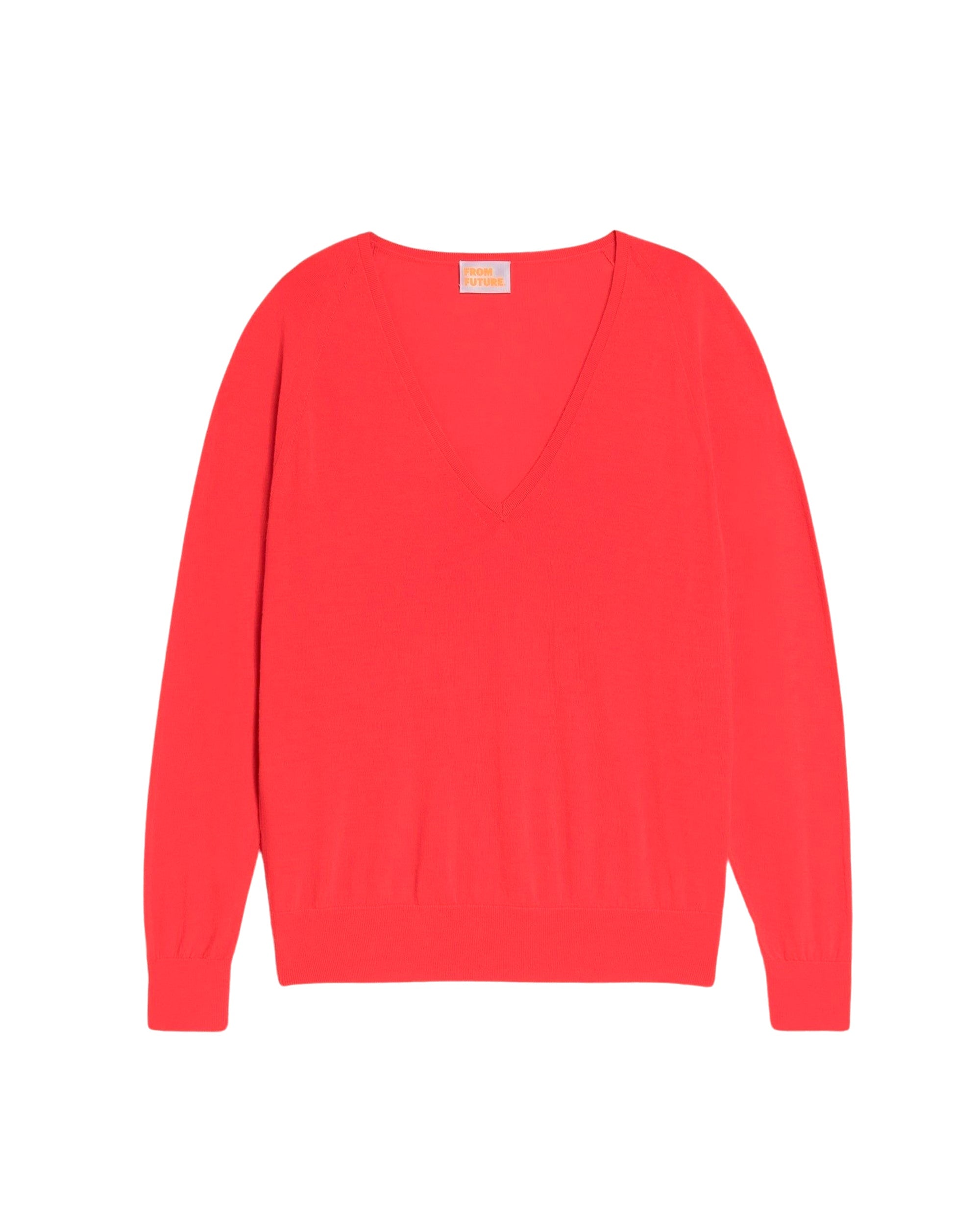 Pull oversize à col V en laine mérinos - Neon Orange