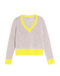 Pull court à col V bicolore en cachemire - Light Heather Gray