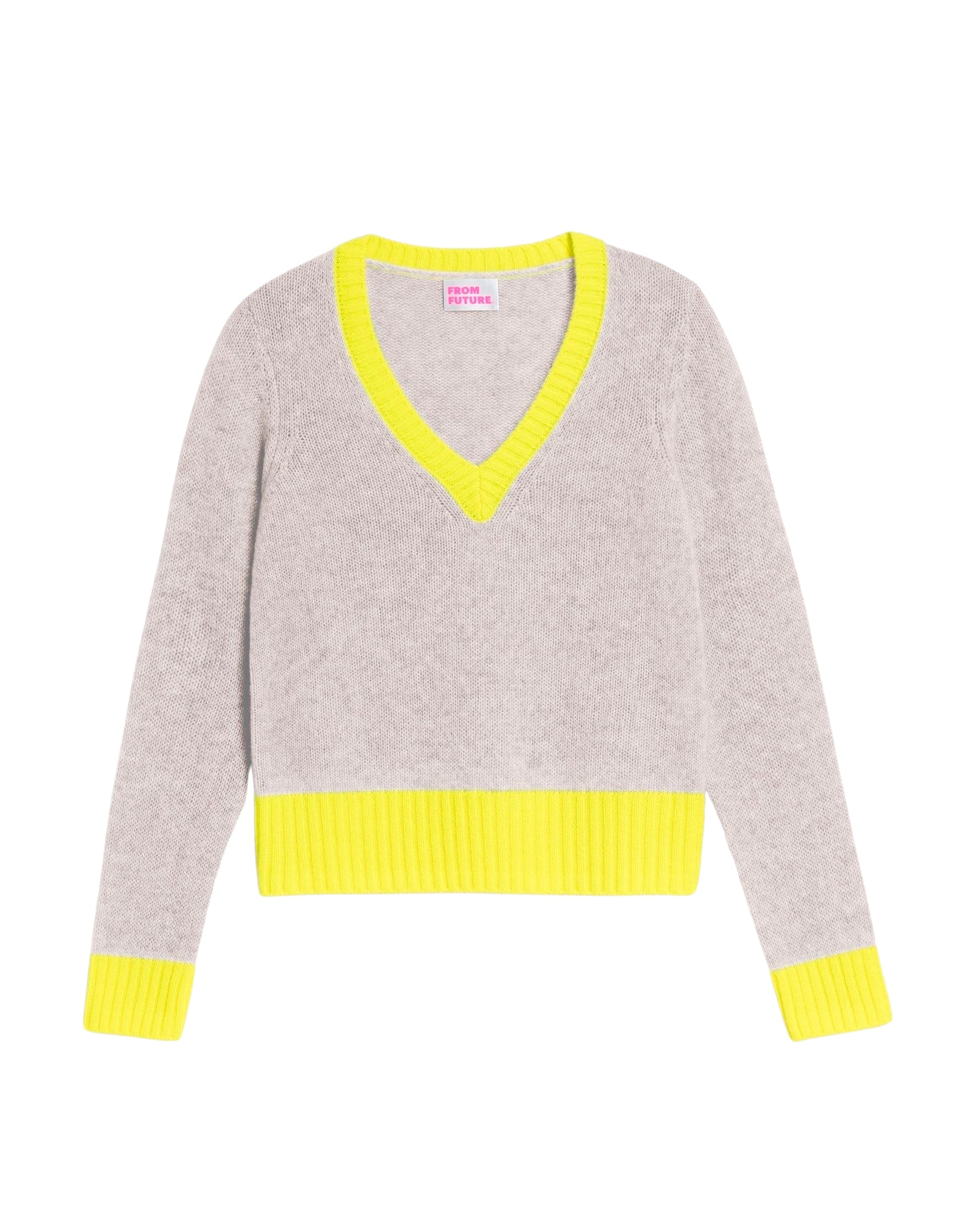 Pull court à col V bicolore en cachemire - Light Heather Gray