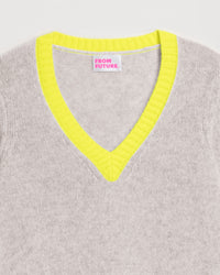 Pull court à col V bicolore en cachemire - Light Heather Gray