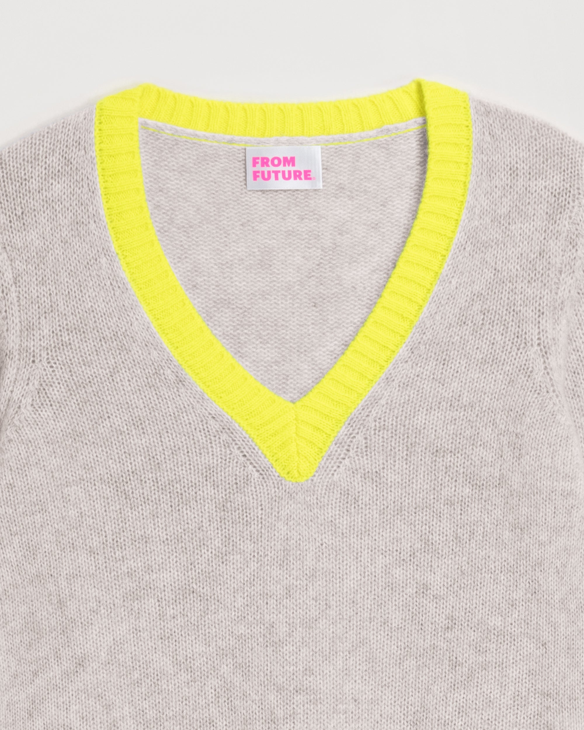 Pull court à col V bicolore en cachemire - Light Heather Gray