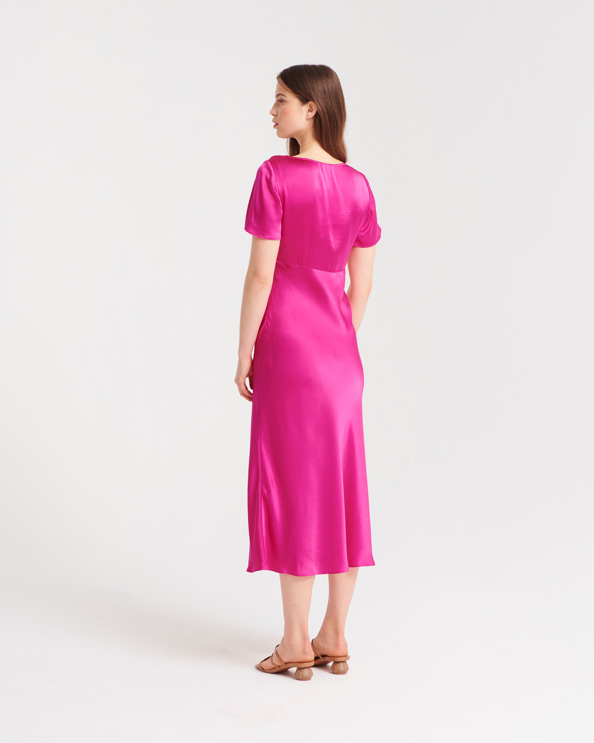 Robe longue Denise en soie - Satin Fuchsia