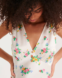 Robe longue Lola en soie - Pink Bouquets