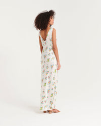 Robe longue Lola en soie - Pink Bouquets