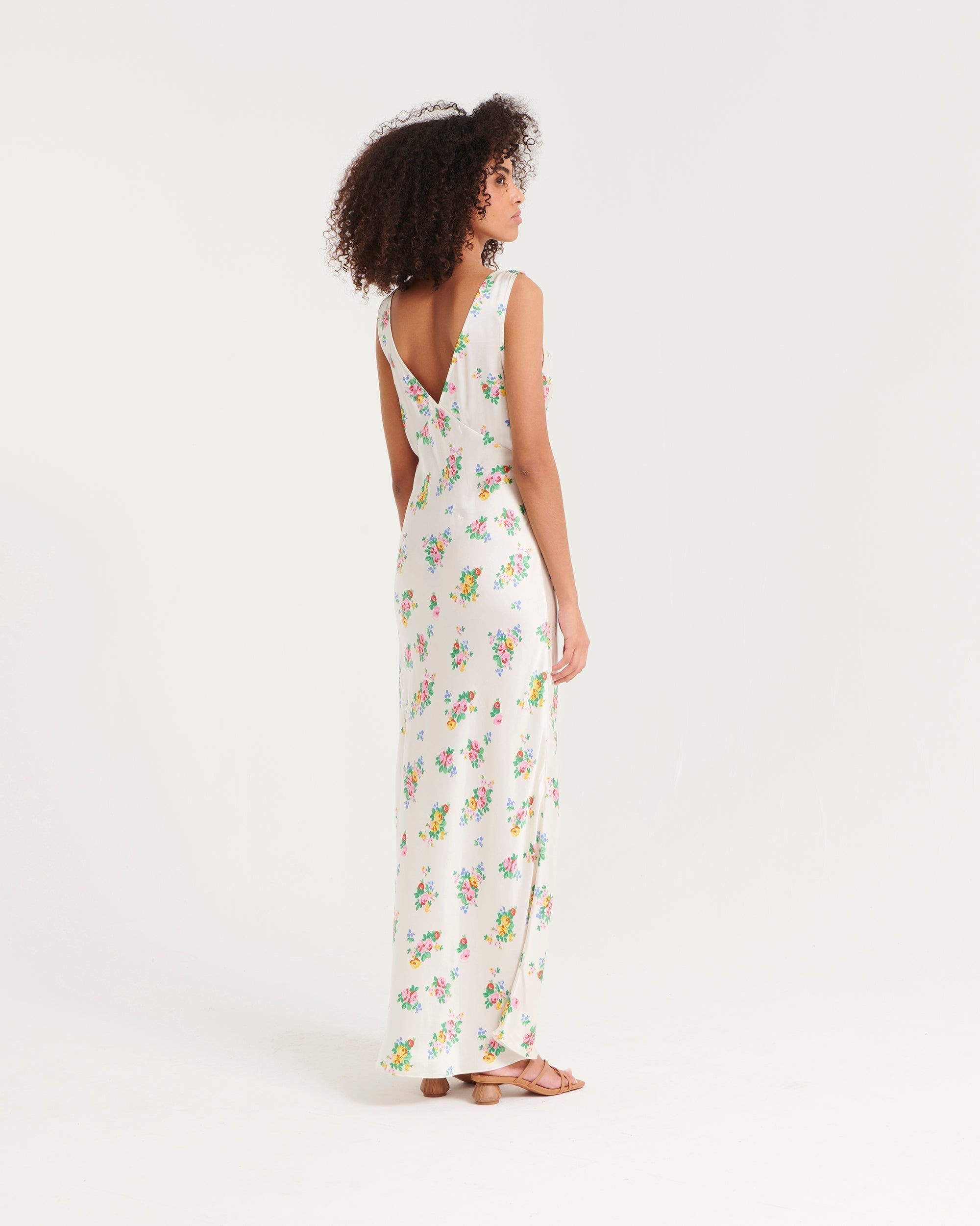 Robe longue Lola en soie - Pink Bouquets