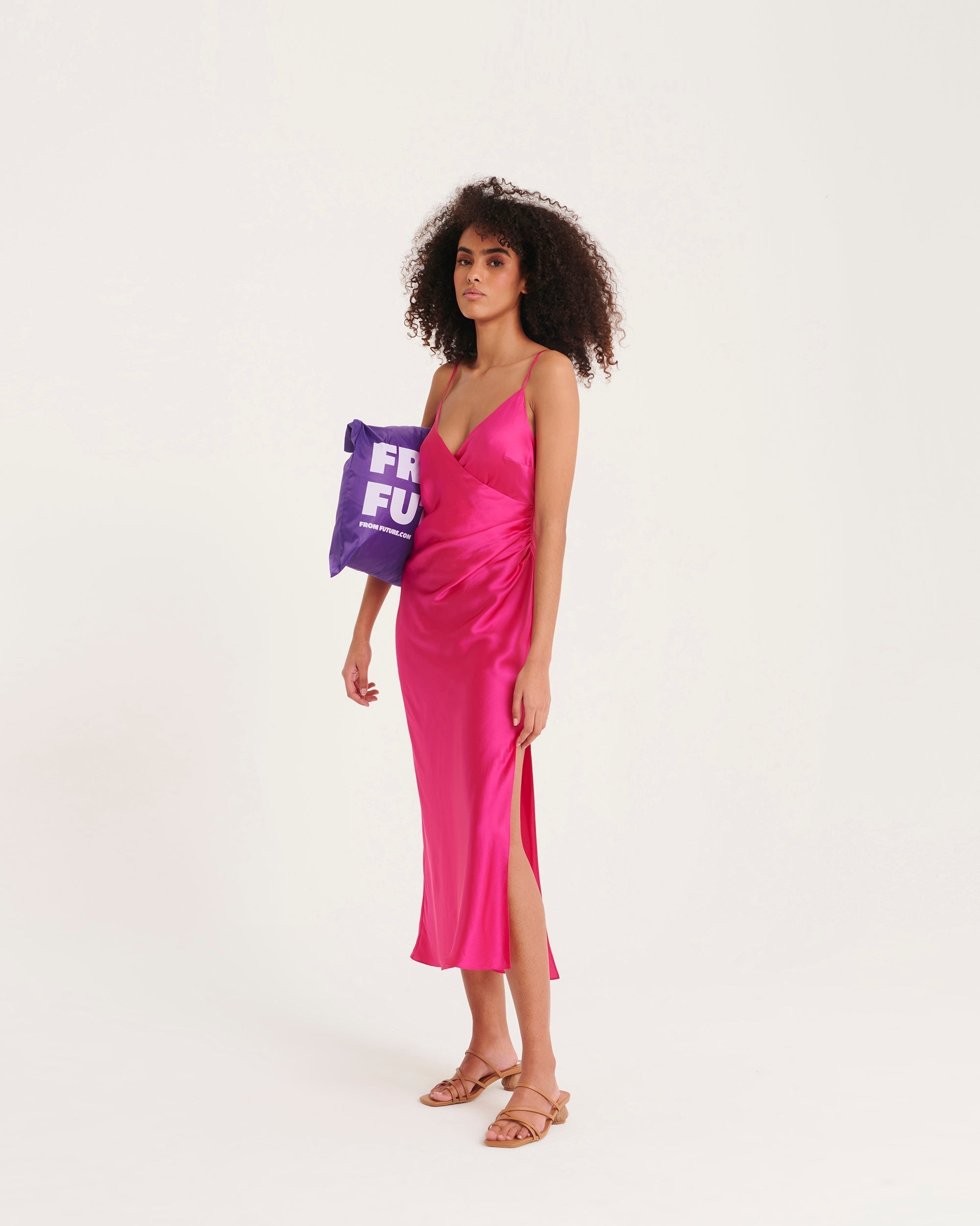 Robe longue Bibi en soie - Satin Fuchsia