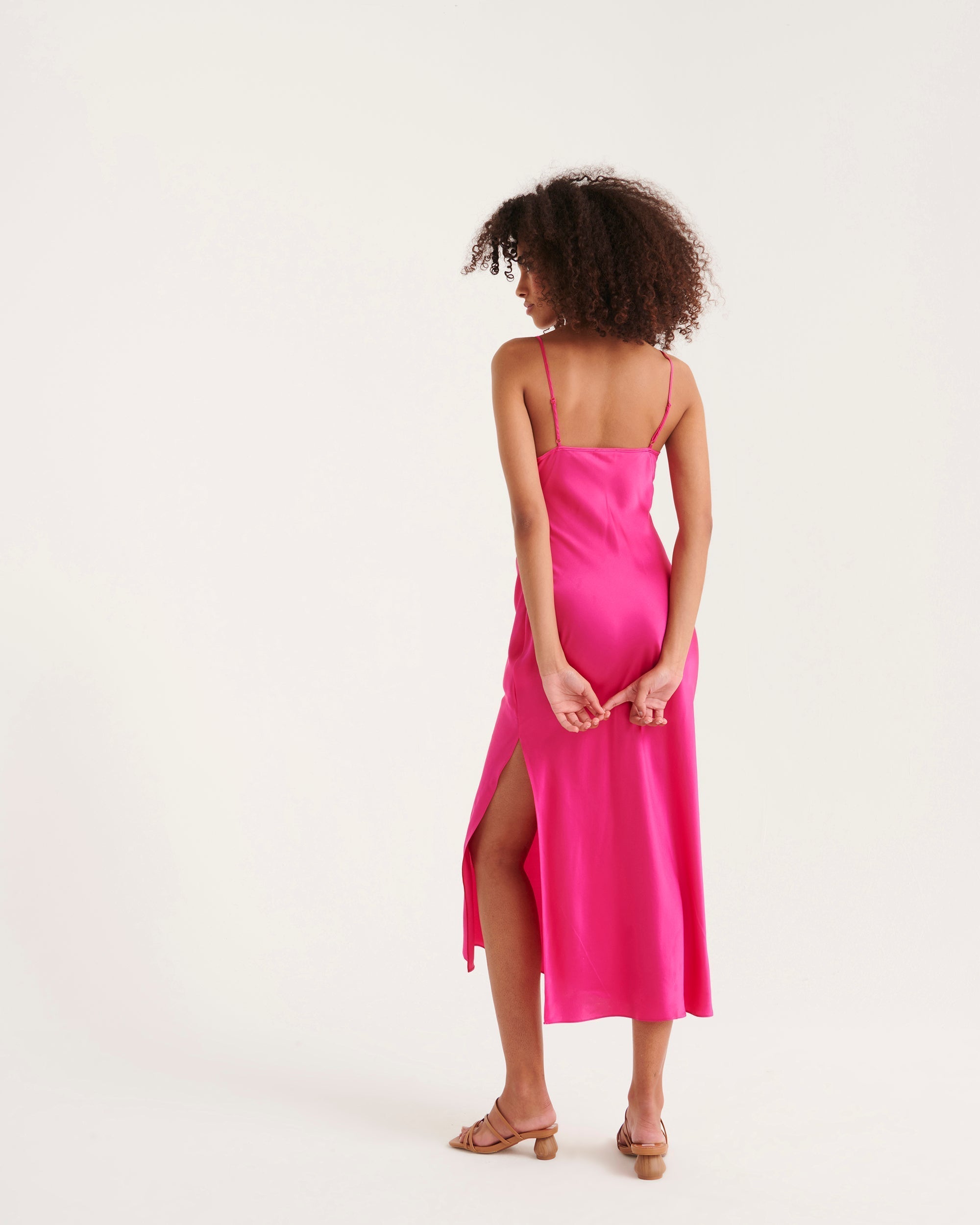 Robe longue Bibi en soie - Satin Fuchsia