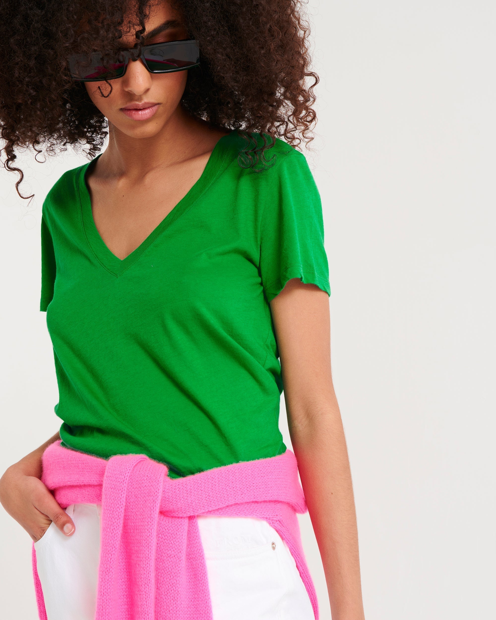 T-shirt classique Supima à col V - Rainbow Pink