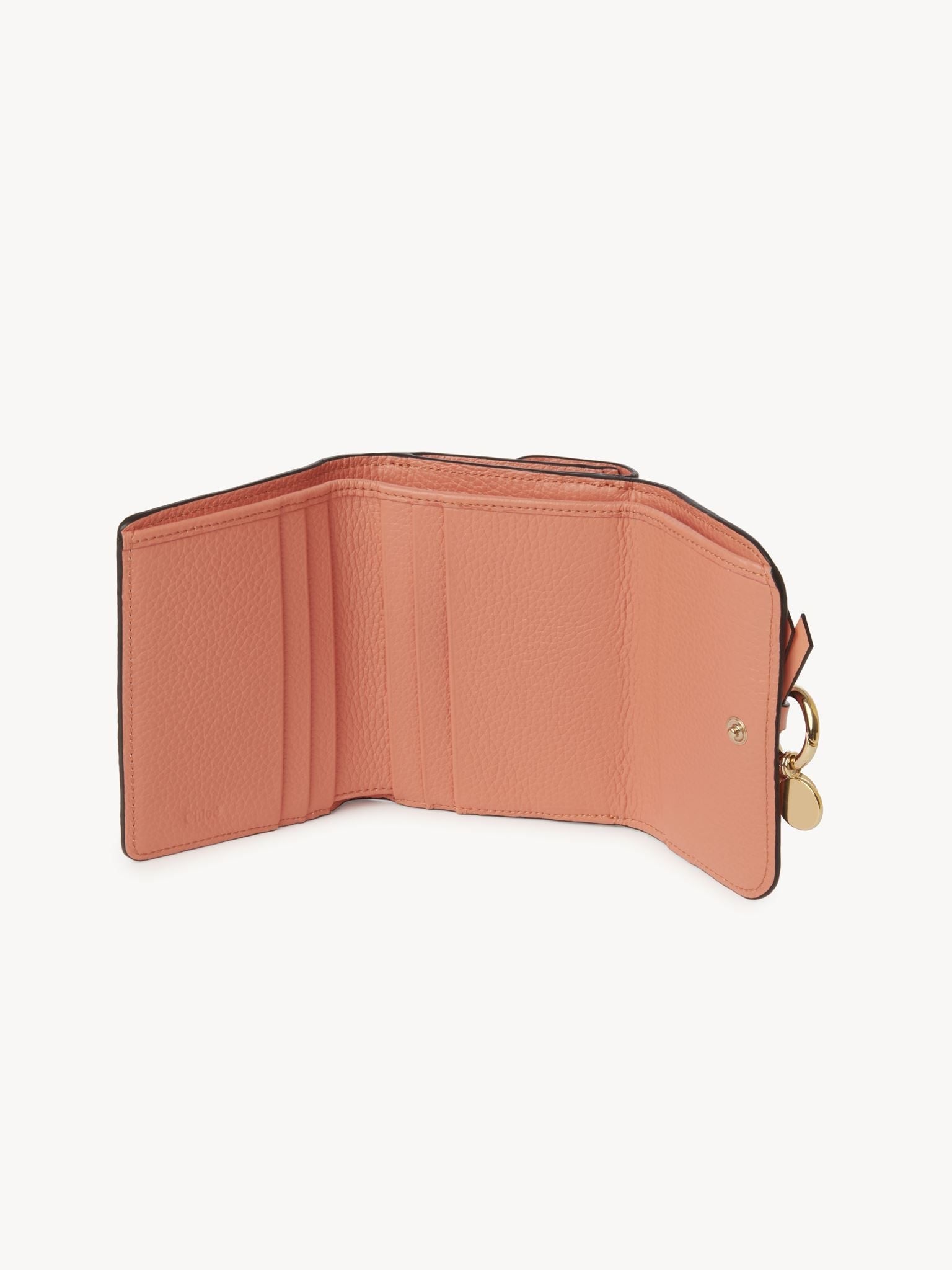 Portefeuille compact à trois volets Alphabet en cuir - Flaming Coral