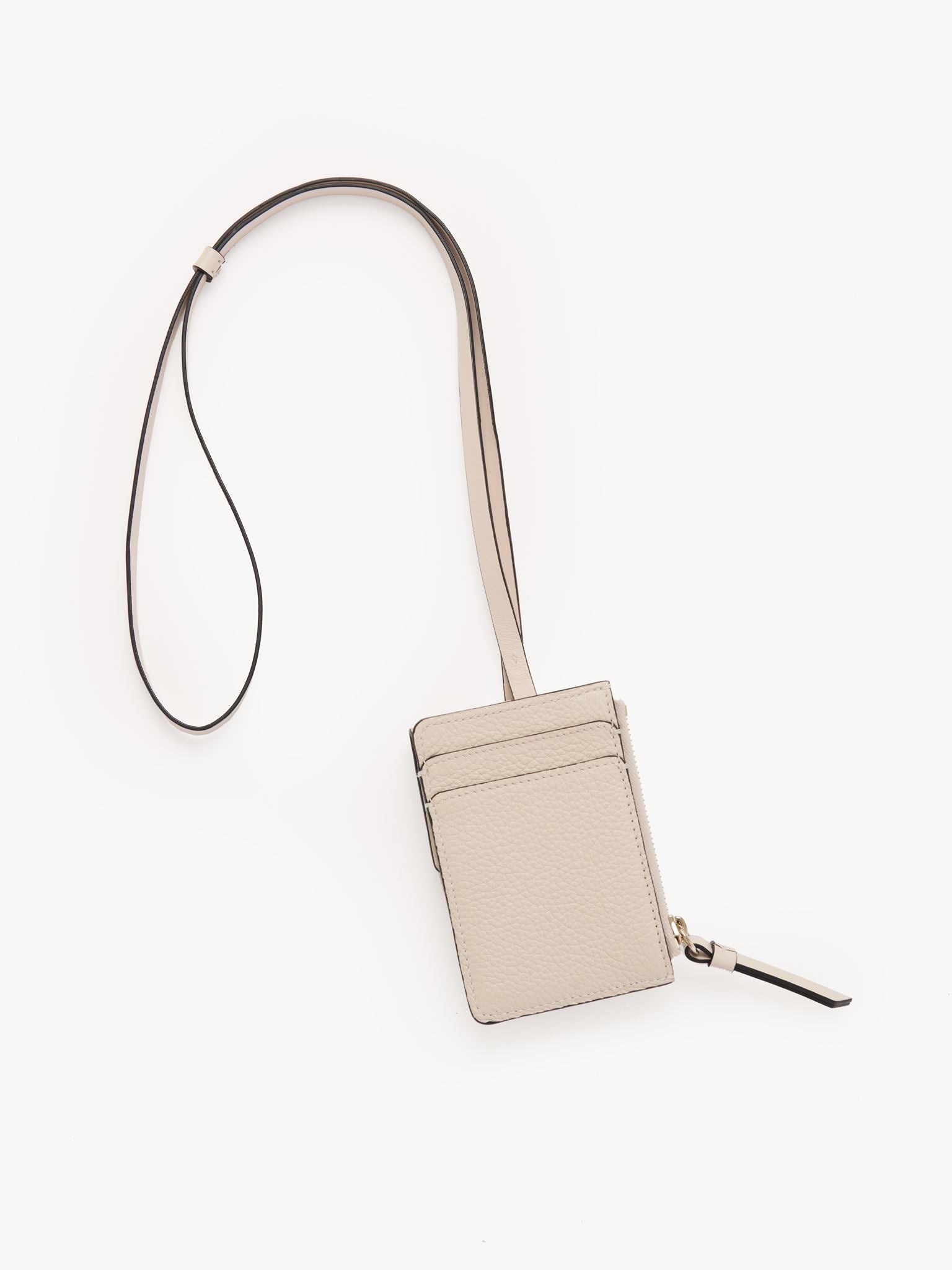 Porte-cartes à bandoulière Alphabet en cuir - Nude