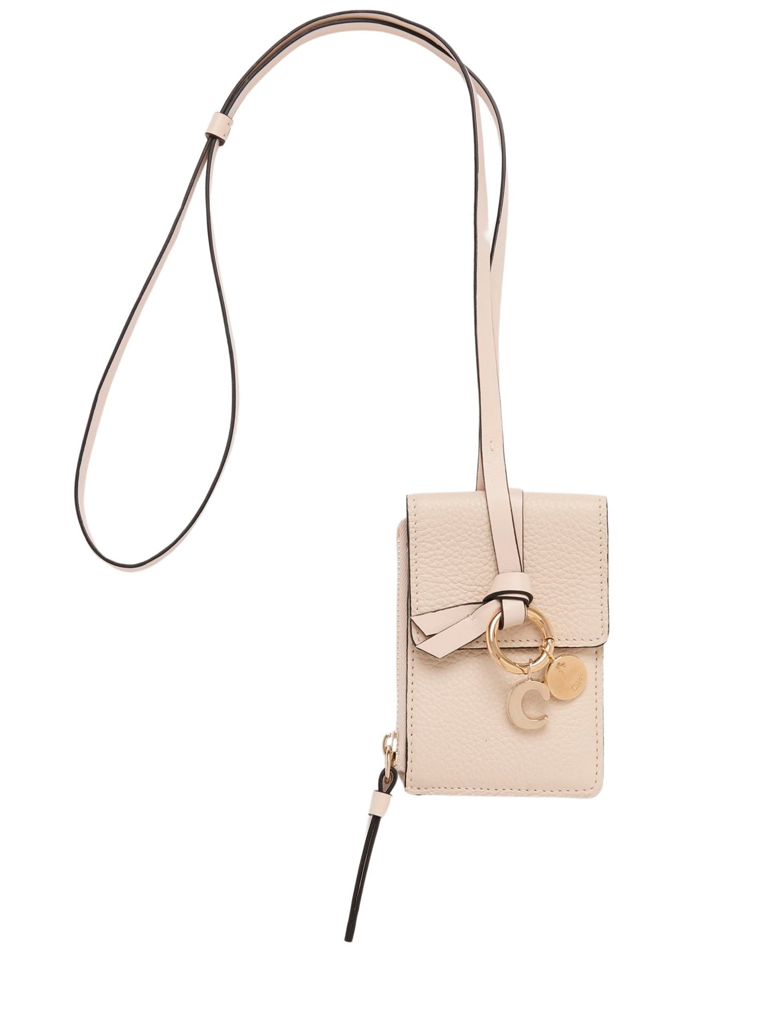 Porte-cartes à bandoulière Alphabet en cuir - Nude
