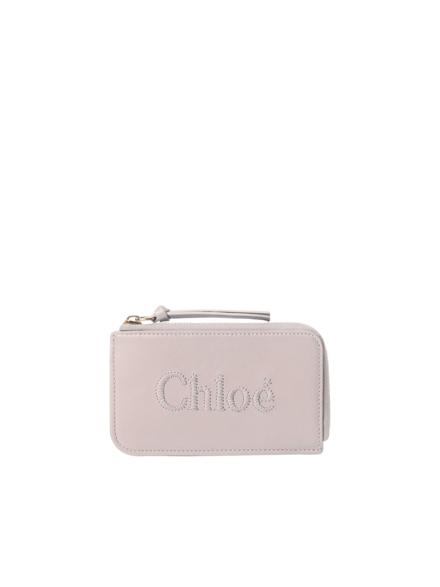 Porte-monnaie Chloé Sense avec fentes pour cartes en cuir - Lavande Brumeuse