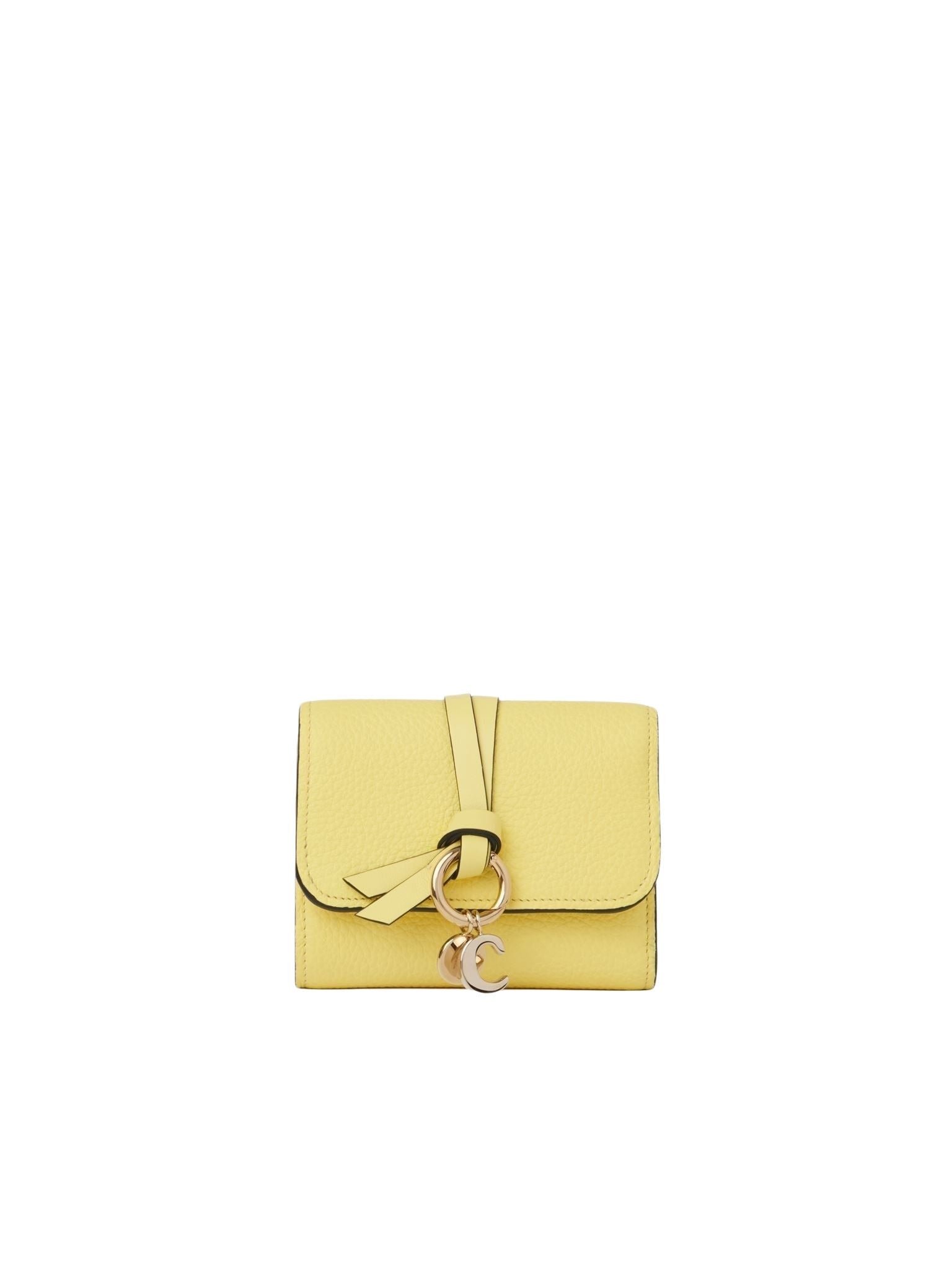 Portefeuille compact à trois volets Alphabet en cuir - Daffodil Yellow