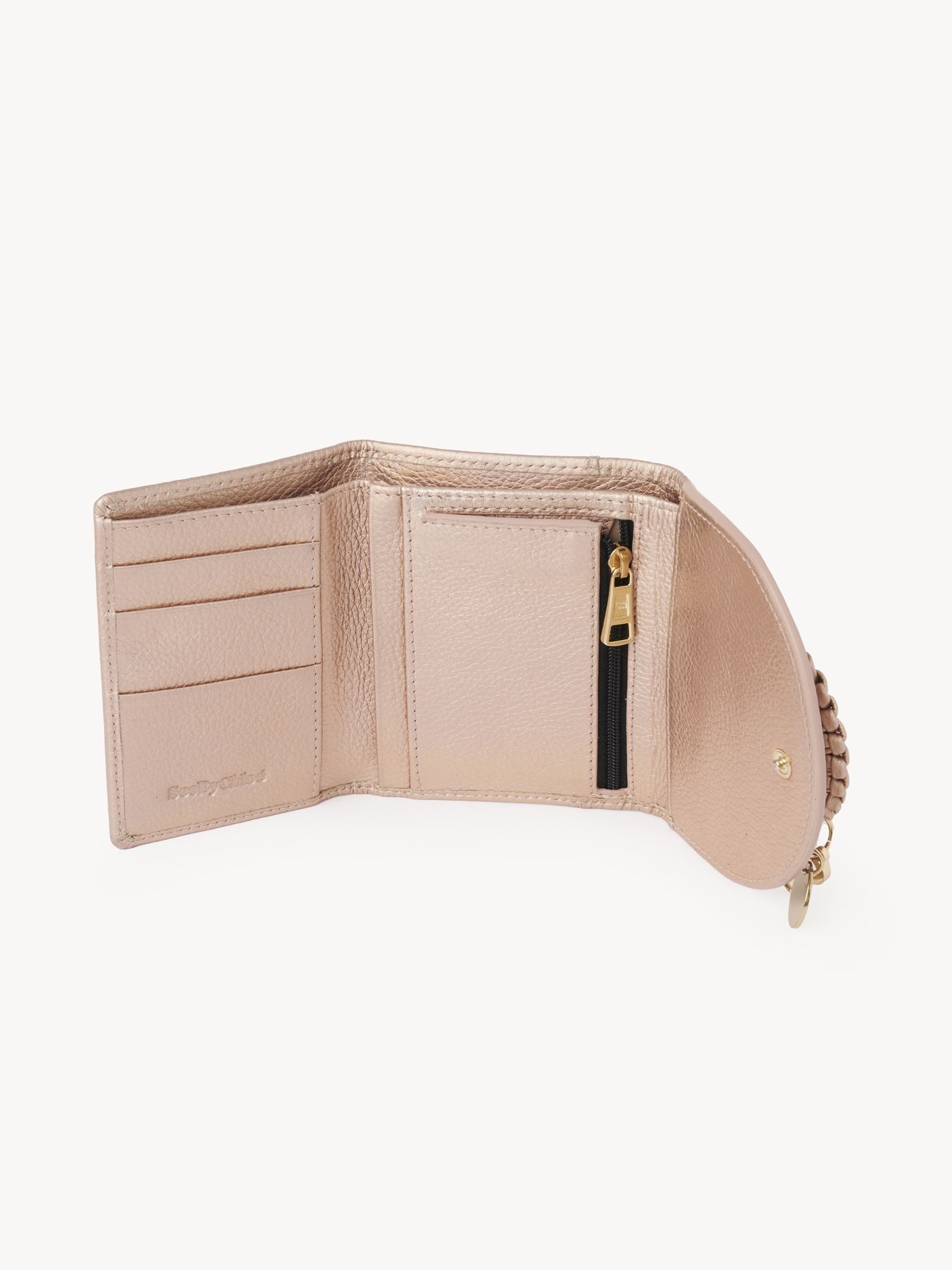 Portefeuille à trois volets Hana en cuir - Poussière D'Or
