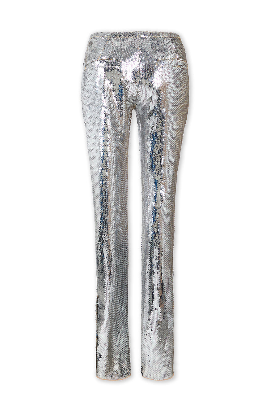 Pantalon taille haute à paillettes - Silver