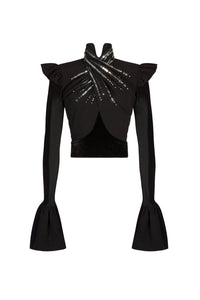 Top bi matière à strass - Black