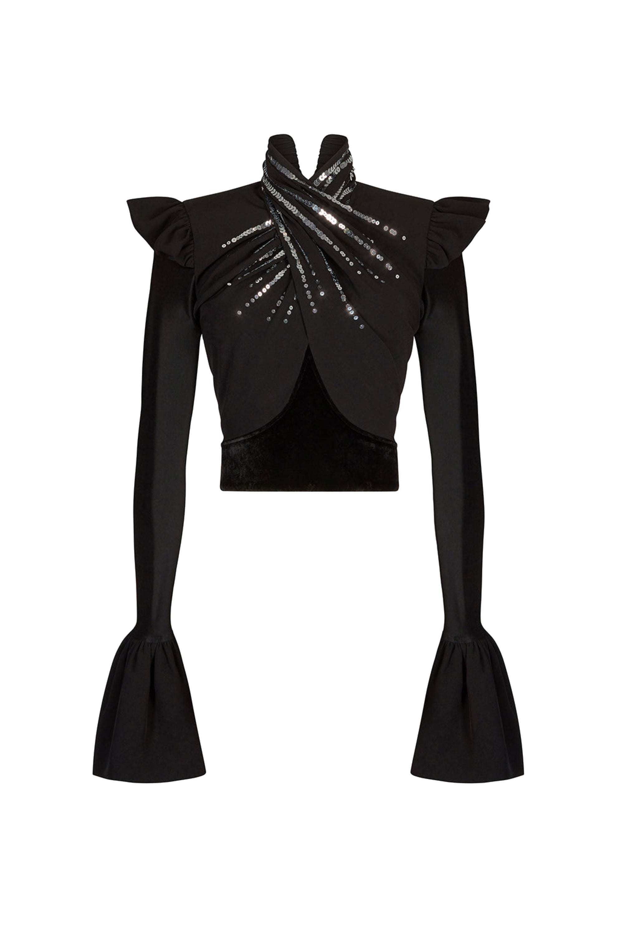 Top bi matière à strass - Black