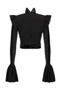 Top bi matière à strass - Black