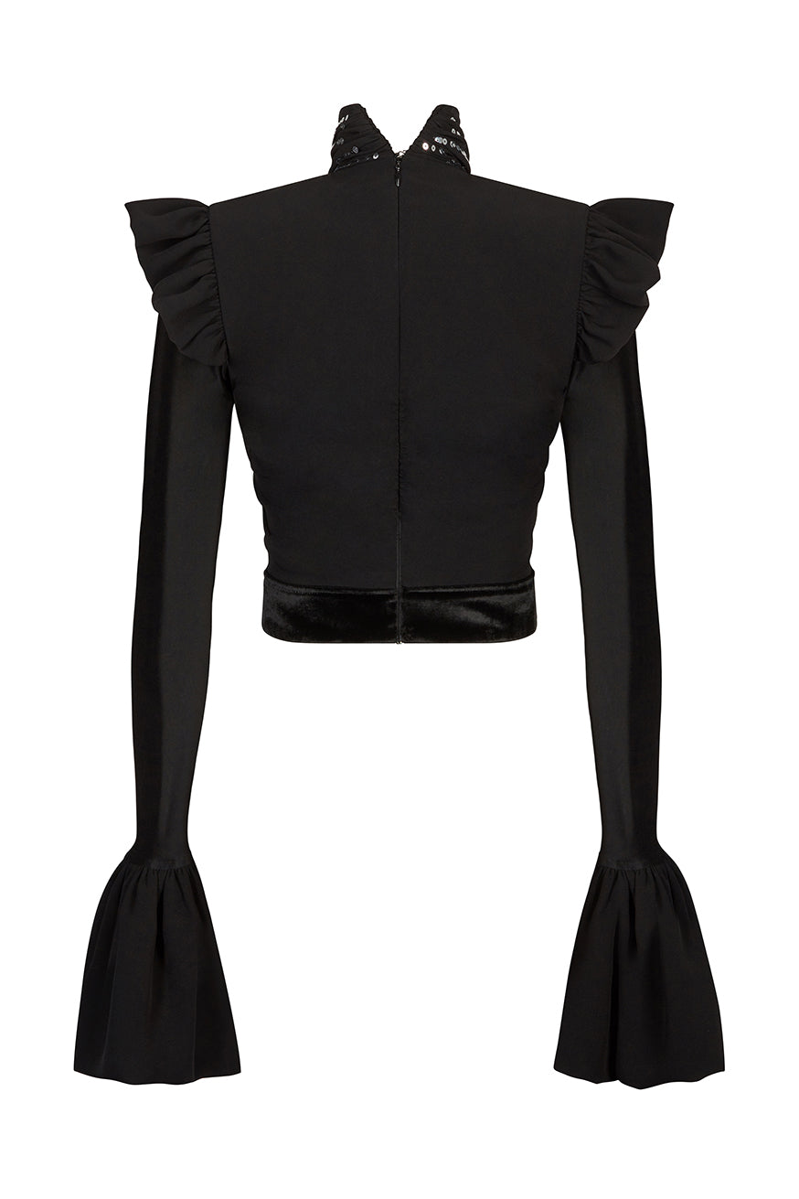 Top bi matière à strass - Black