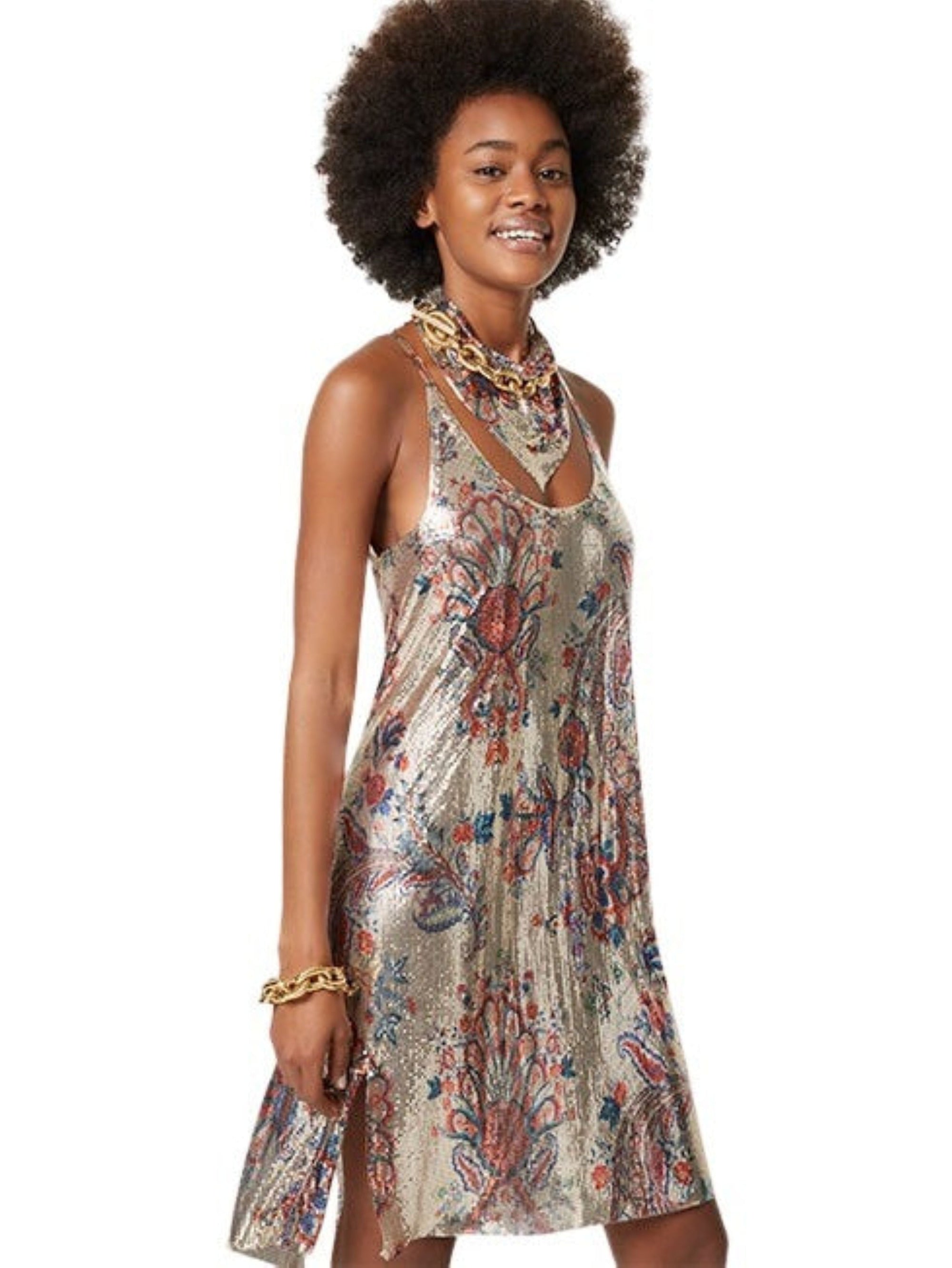 Robe à fines bretelles imprimée fleurs - Paisley Light Gold