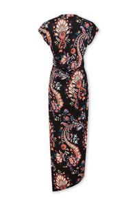 Robe longue drapée à fleurs - Black Paisley