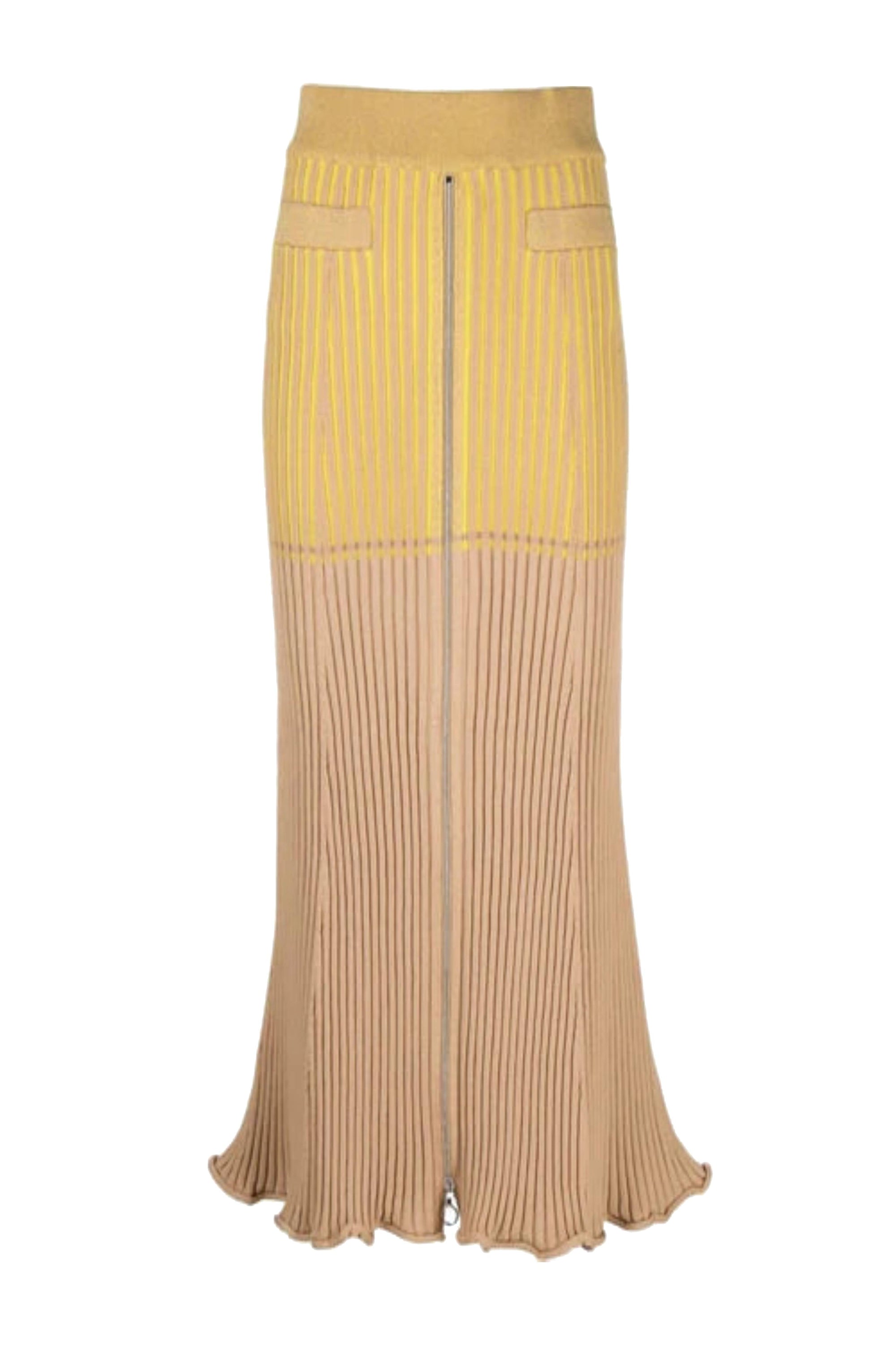Jupe longue bicolore zippée - Camel & Jaune