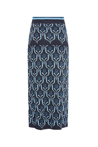 Jupe longue à motif jacquard - Blue Jacquard Paco