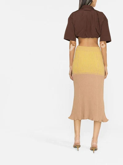 Jupe longue bicolore zippée - Camel & Jaune