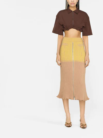 Jupe longue bicolore zippée - Camel & Jaune