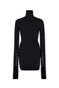 Robe à manches longues en laine - Black