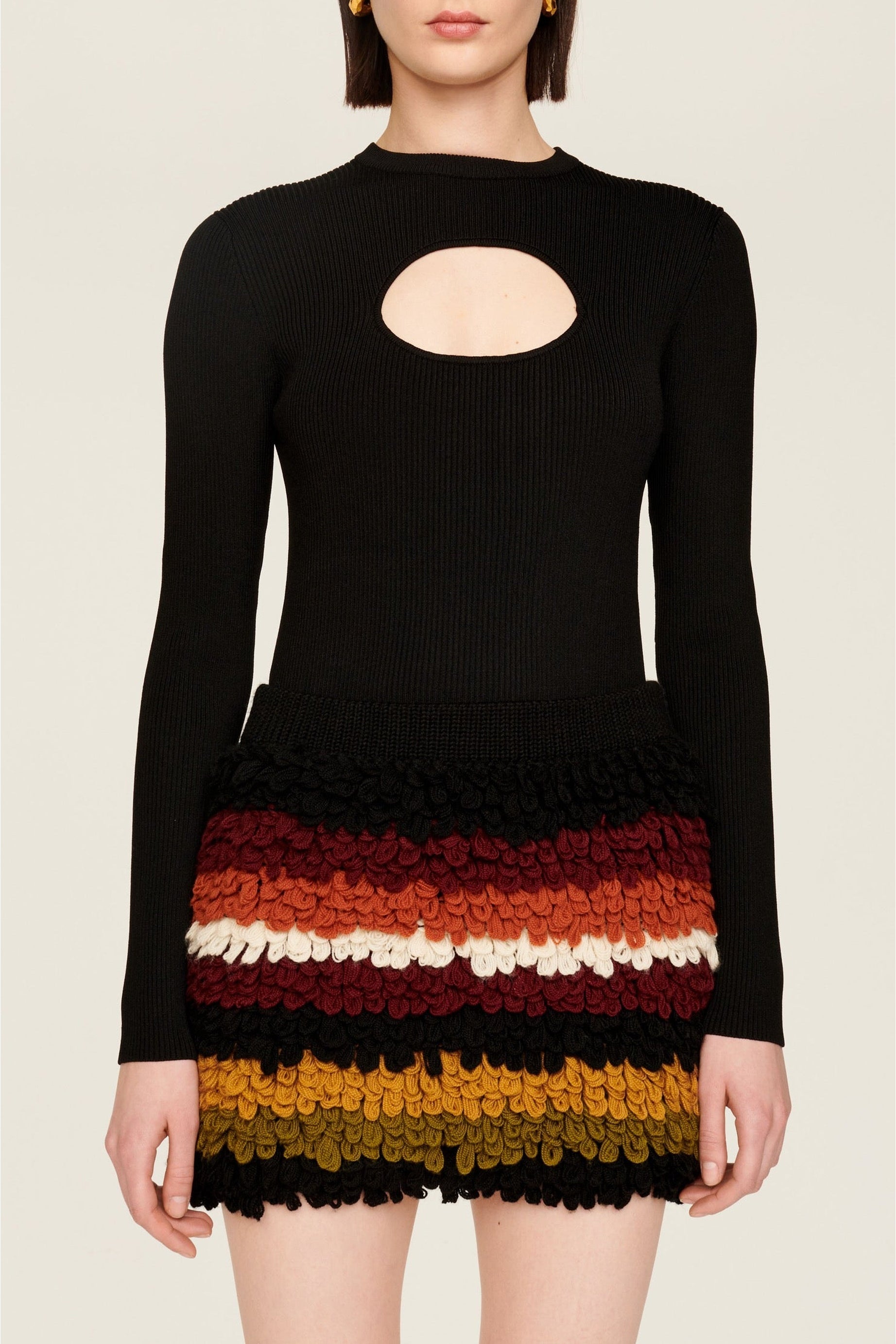 Jupe courte effet bouclette en laine - Multicolor