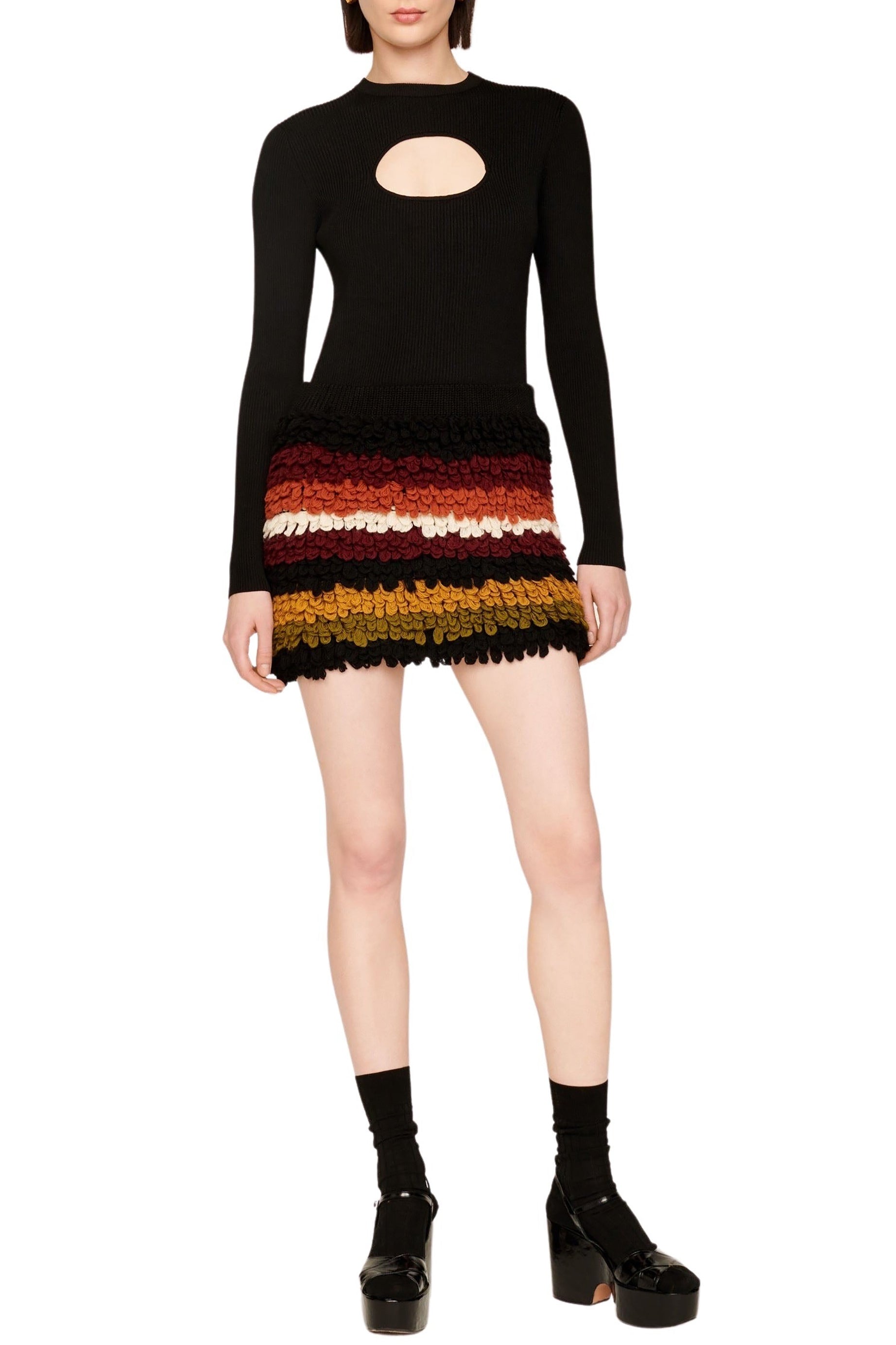 Jupe courte effet bouclette en laine - Multicolor