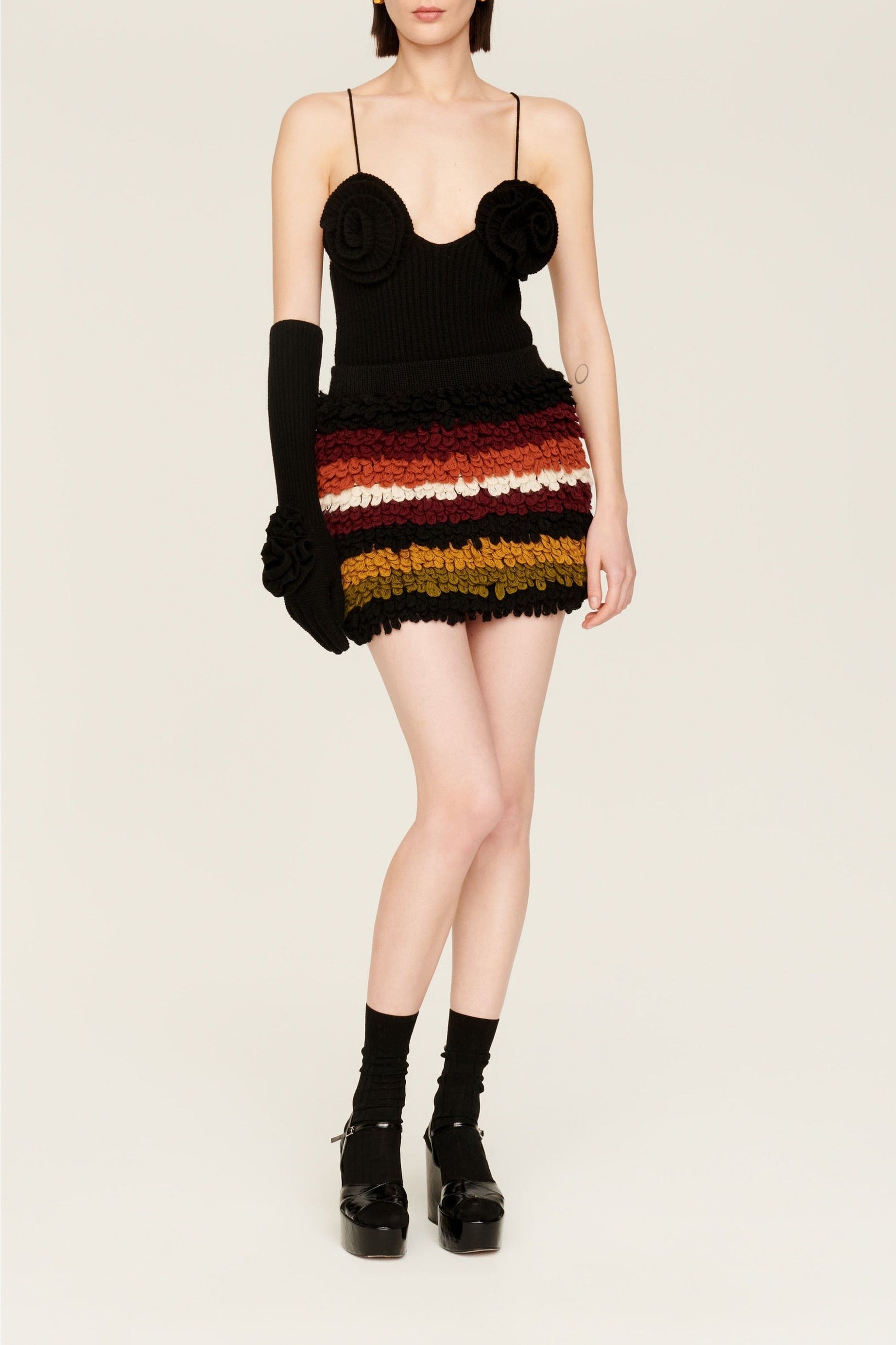 Jupe courte effet bouclette en laine - Multicolor
