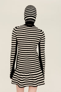 Robe courte à rayures en laine - Noir & Écru