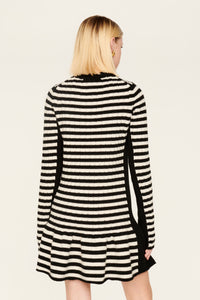 Robe courte à rayures en laine - Noir & Écru