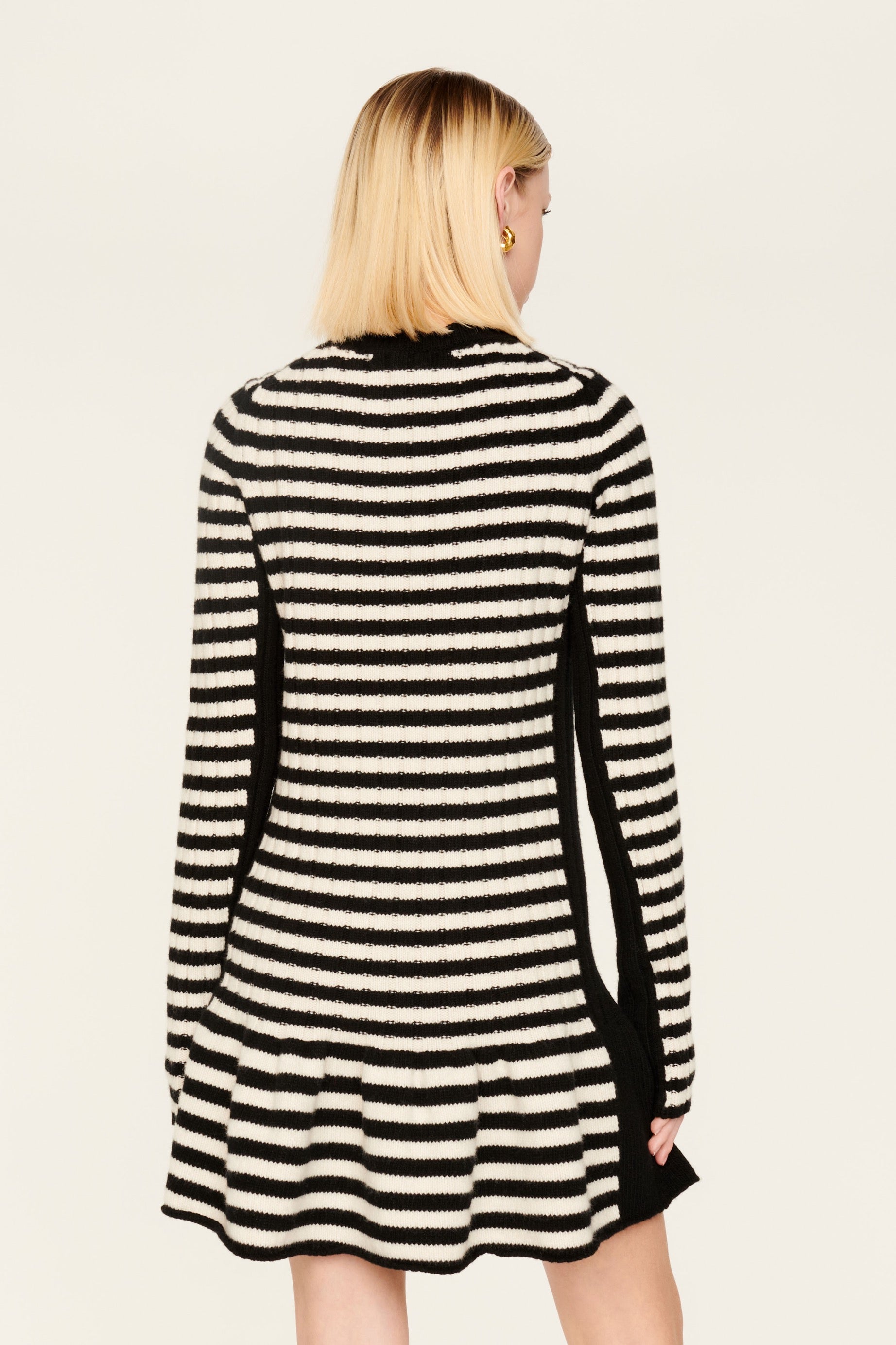 Robe courte à rayures en laine - Noir & Écru