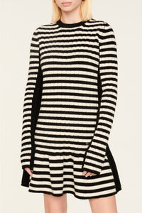 Robe courte à rayures en laine - Noir & Écru
