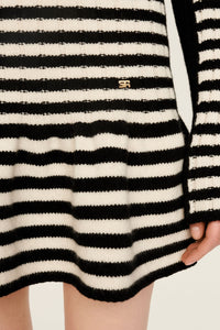 Robe courte à rayures en laine - Noir & Écru