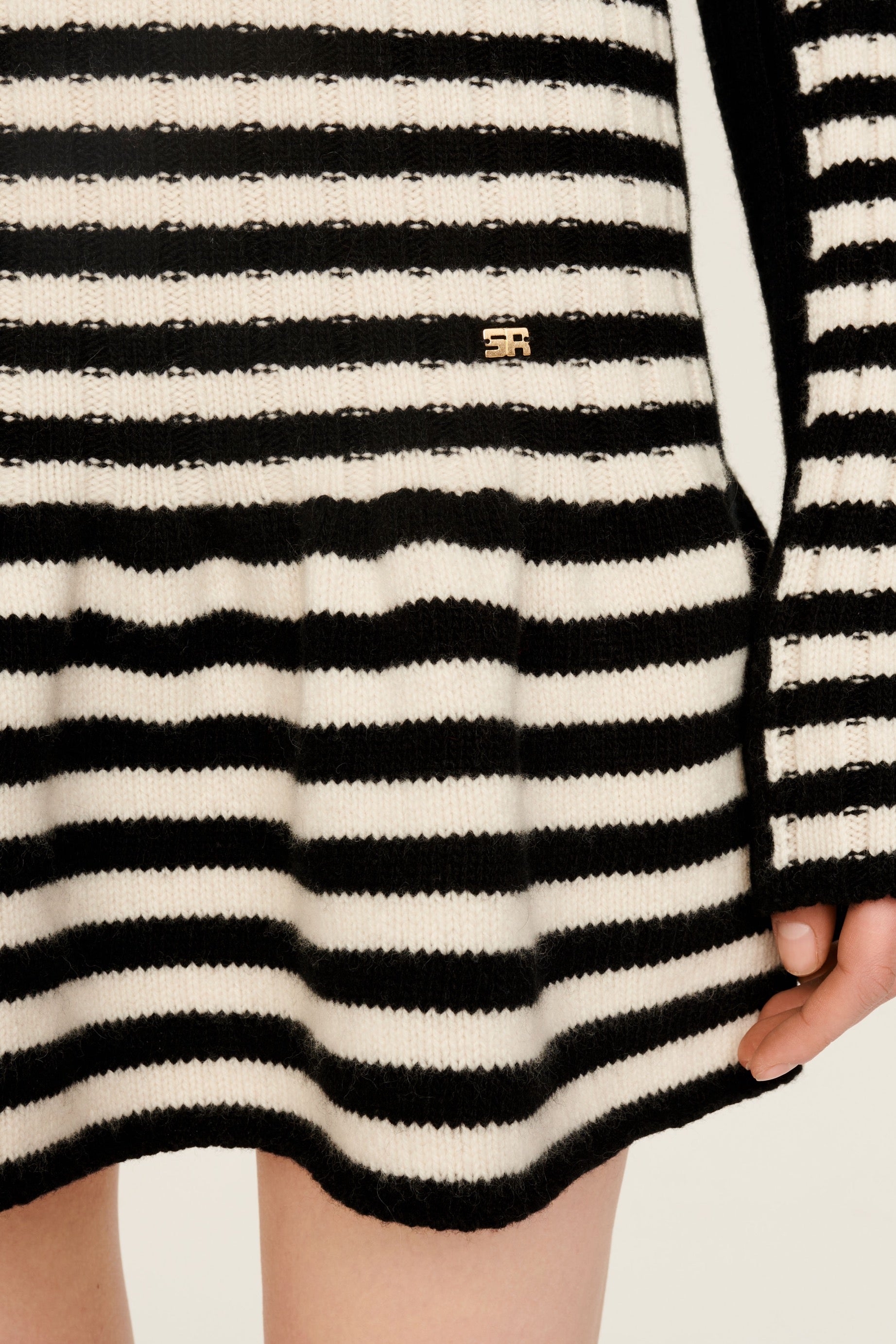 Robe courte à rayures en laine - Noir & Écru