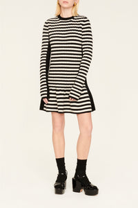 Robe courte à rayures en laine - Noir & Écru