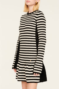 Robe courte à rayures en laine - Noir & Écru