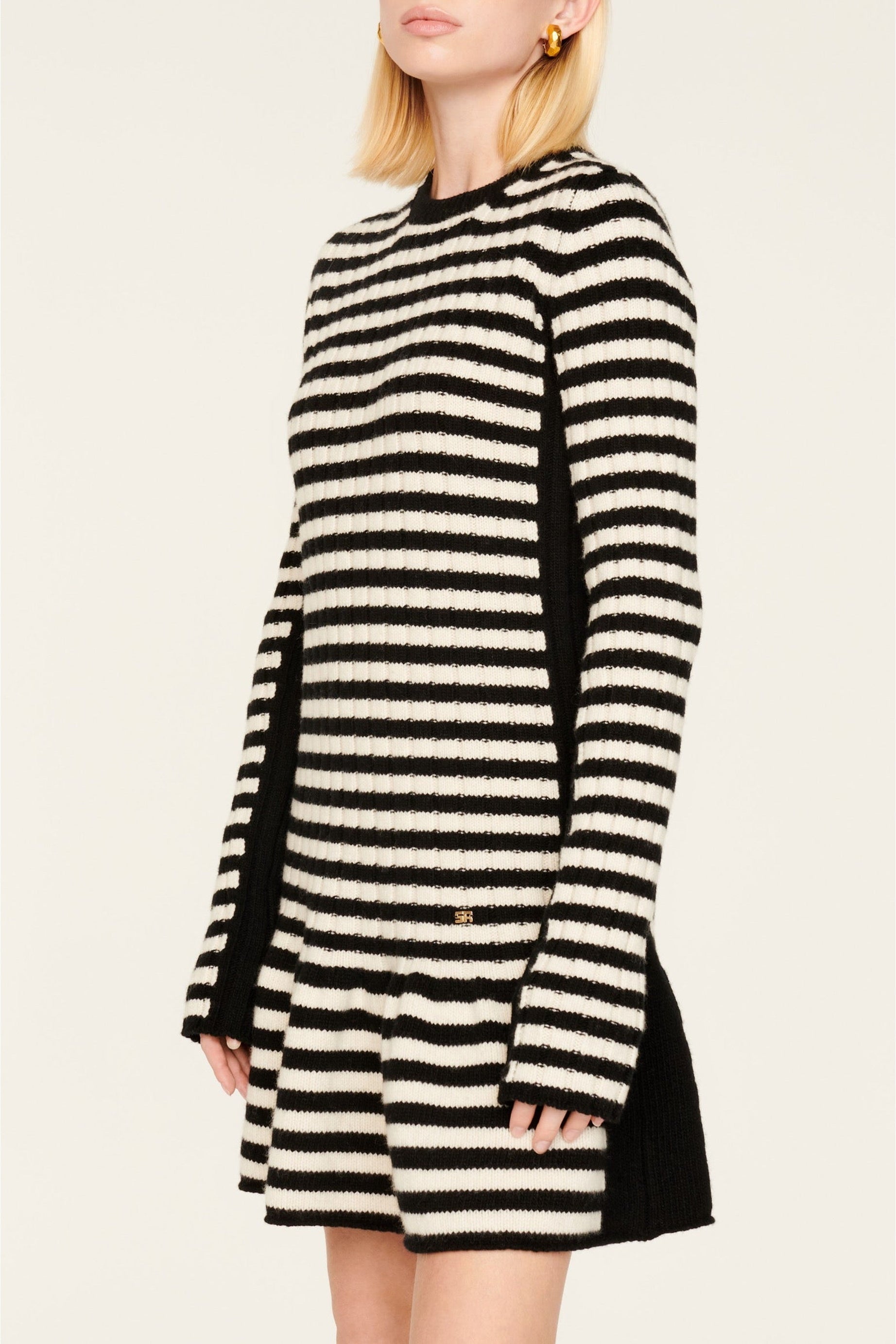 Robe courte à rayures en laine - Noir & Écru