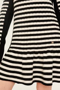 Robe courte à rayures en laine - Noir & Écru