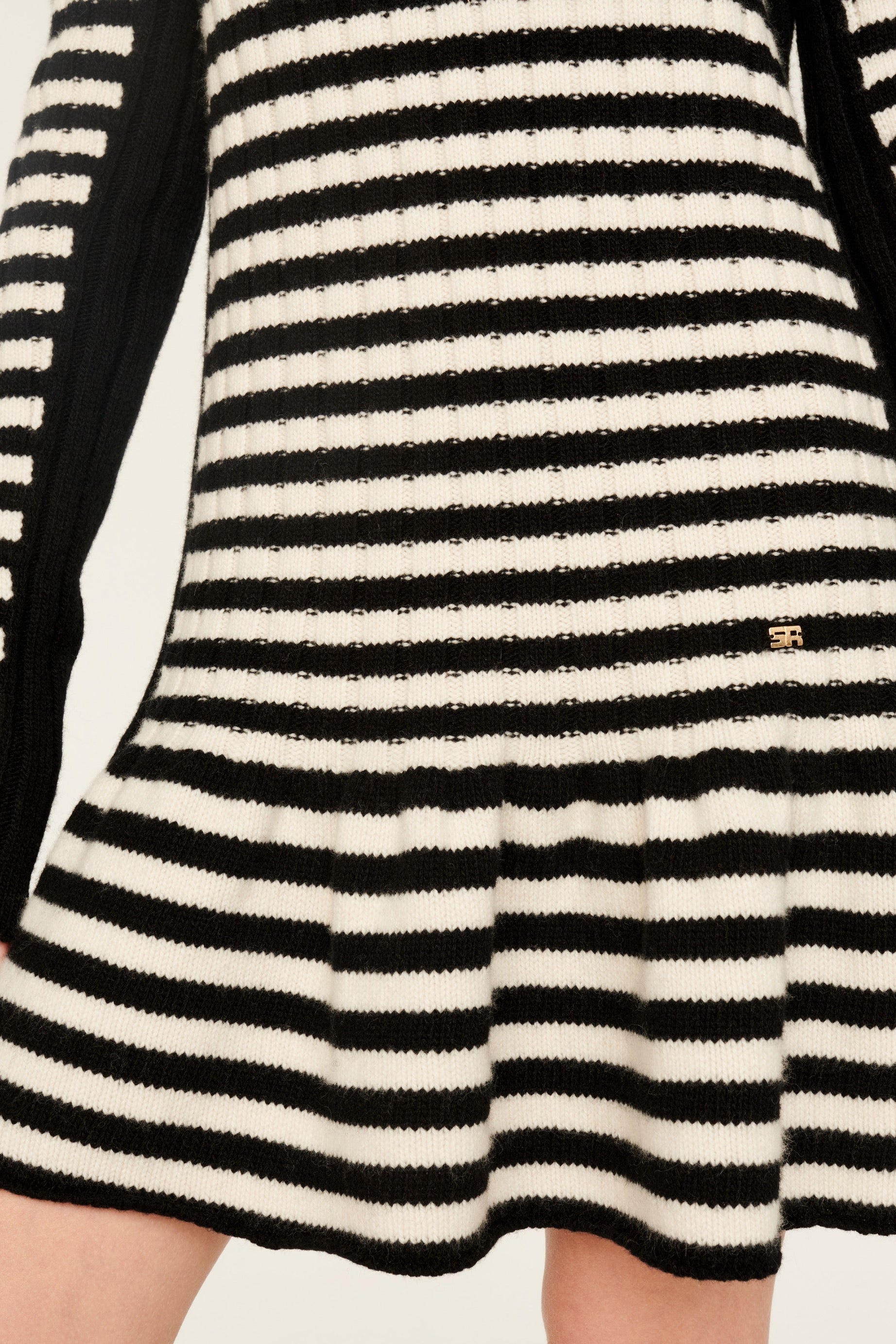 Robe courte à rayures en laine - Noir & Écru