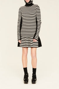 Robe courte à rayures en laine - Noir & Écru