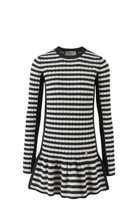 Robe courte à rayures en laine - Noir & Écru