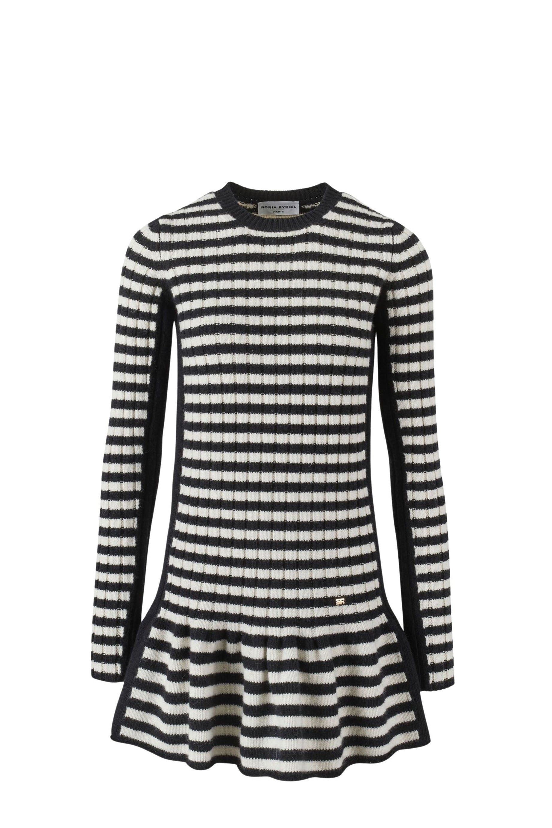 Robe courte à rayures en laine - Noir & Écru